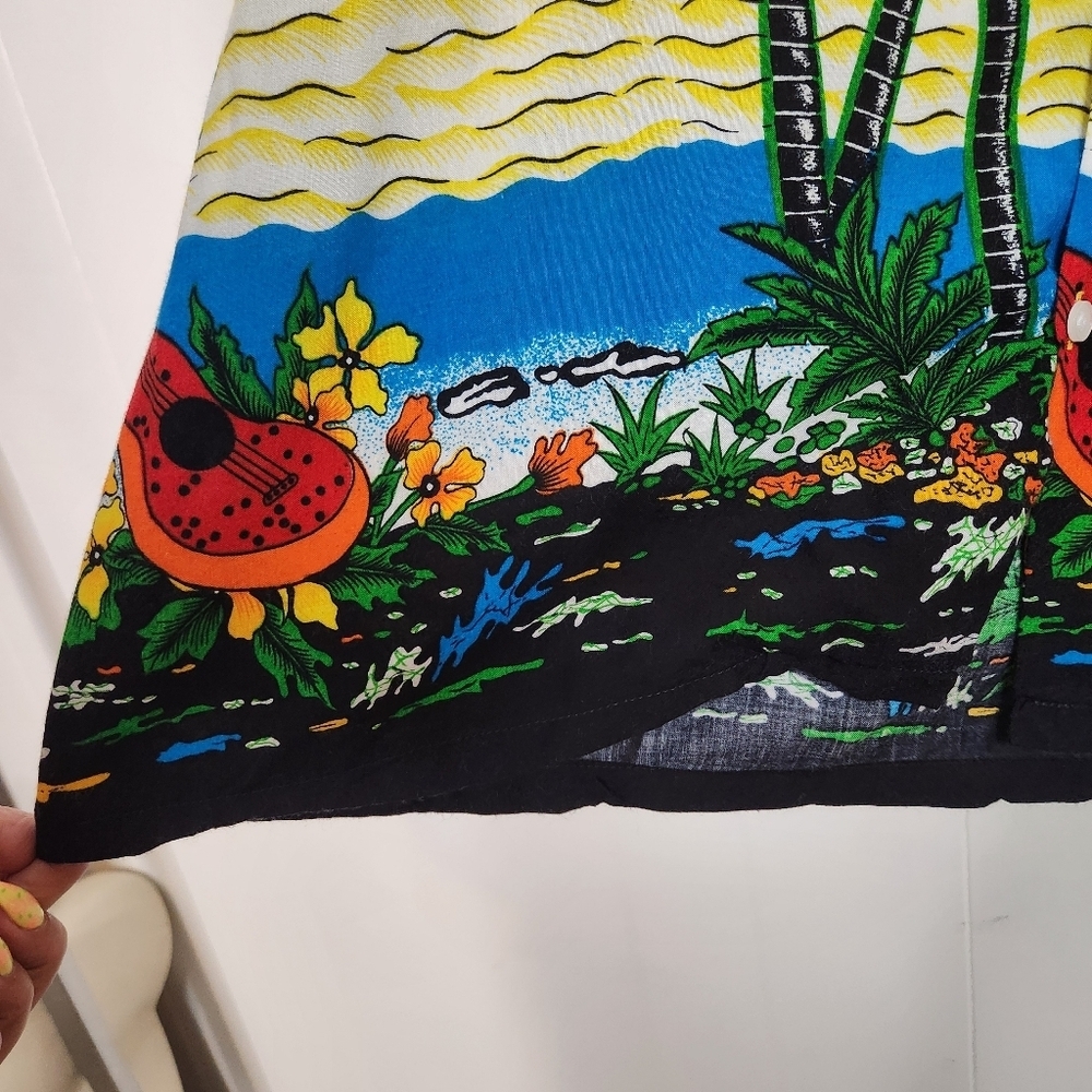 Vintage Hawaii Orange Aloha Shirt Mens Size XL Tropical Beach Sunset Ukulele 90s - Picture 7 of 12